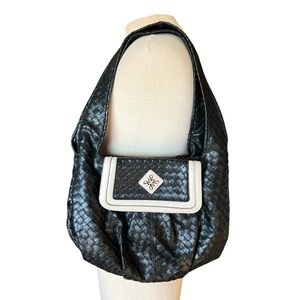 SIMPLY VERA WANG Women’s Black Faux Woven Leather Shoulder Bag Purse